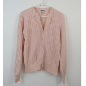 Lauren Alexandra Small Vintage Baby Pink Lambswool Angora Cardigan Faux Pearl